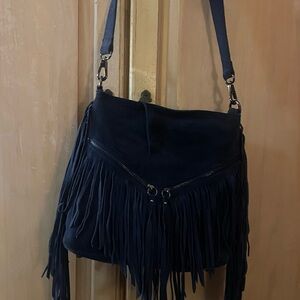Social Royal Blue Suede Fringe Bag.